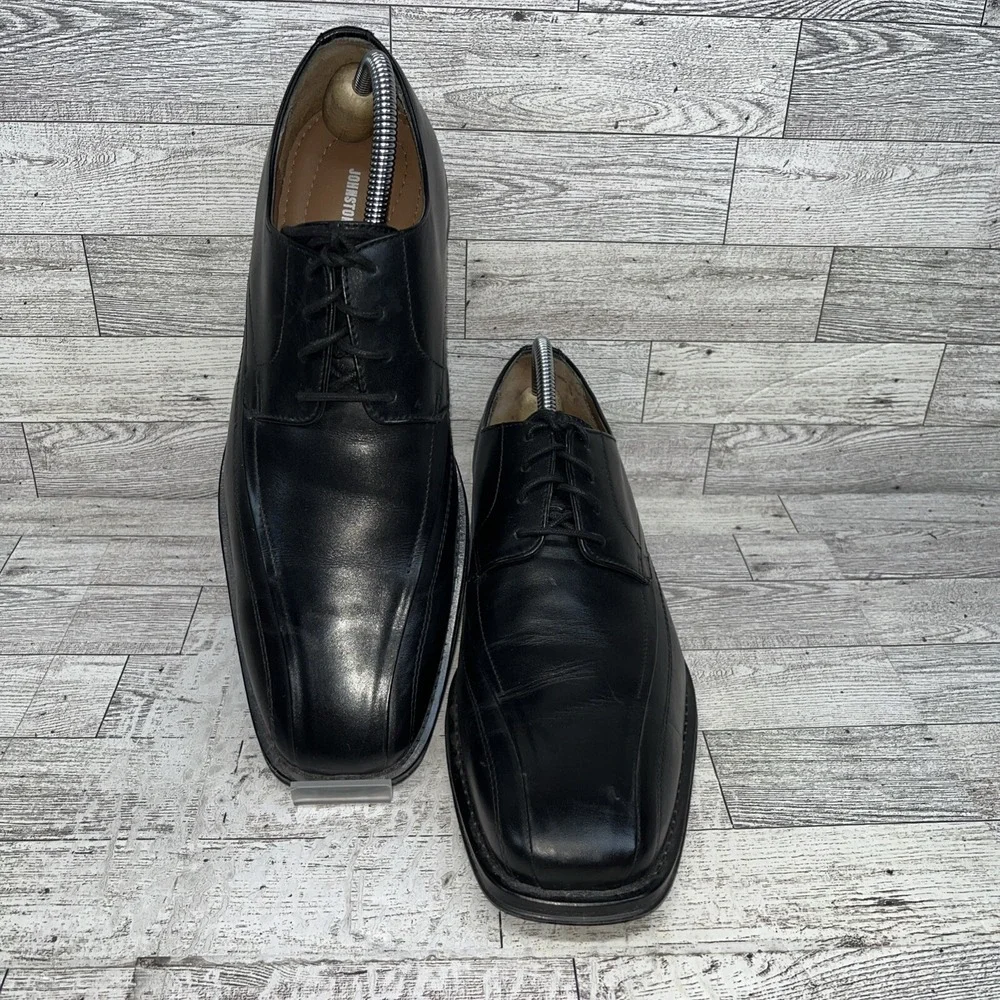 Johnston Murphy Black Leather Harding Panel Bicycle Toe Oxford Shoes Men Sz 9.5M